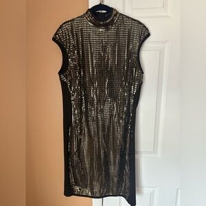 NWOT Black and Gold Sequin Dress by New York and Company; women’s Tall Large